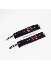 Черные кожаные оковы с красным декором и строчкой - Crazy Handmade - купить с доставкой в Керчи