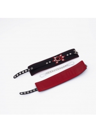 Черные кожаные оковы с красным декором и строчкой - Crazy Handmade - купить с доставкой в Керчи