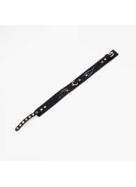 Черный кожаный ошейник с золотистой фурнитурой - Crazy Handmade - купить с доставкой в Керчи