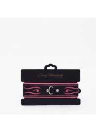 Черно-розовый кожаный ошейник с розовой строчкой - Crazy Handmade - купить с доставкой в Керчи