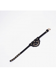 Черный фигурный кожаный ошейник с золотистой фурнитурой - Crazy Handmade - купить с доставкой в Керчи