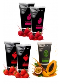Набор из 5 съедобных лубрикантов JUJU (клубника х 2, малина х 2, тропические фрукты) - JuJu - купить с доставкой в Керчи