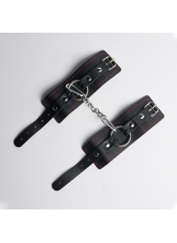 Черные кожаные наручники с красной строчкой - Crazy Handmade - купить с доставкой в Керчи