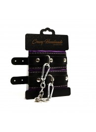 Черно-фиолетовые скругленные наручники с мягкой подкладкой - Crazy Handmade - купить с доставкой в Керчи