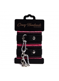 Черно-розовые скругленные наручники с мягкой подкладкой - Crazy Handmade - купить с доставкой в Керчи