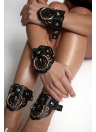 Черные кожаные оковы с резными узорами и клепками - Crazy Handmade - купить с доставкой в Керчи