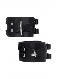 Черные кожаные оковы с двумя перекрёстными ремешками - Pecado - купить с доставкой в Керчи