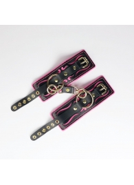 Черные кожаные наручники с розовой строчкой - Crazy Handmade - купить с доставкой в Керчи