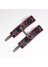 Черные кожаные оковы с розовой строчкой - Crazy Handmade - купить с доставкой в Керчи