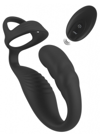 Черное эрекционное кольцо со стимуляцией промежности и анальной пробкой Cock Ring with RC Prostate Plug - Orion - в Керчи купить с доставкой