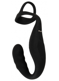 Черное эрекционное кольцо со стимуляцией промежности и анальной пробкой Cock Ring with RC Prostate Plug - Orion - в Керчи купить с доставкой