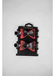 Черно-красные кожаные наручники с бантиками - Crazy Handmade - купить с доставкой в Керчи