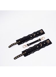 Черный кожаные оковы с узорами и золотистой фурнитурой - Crazy Handmade - купить с доставкой в Керчи