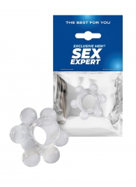 Прозрачное эрекционное кольцо с 6 стимулирующими шариками - Sex Expert - в Керчи купить с доставкой