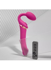 Ярко-розовый безремневой страпон Multi Orgasm Bendable Strap-On size L с клиторальной стимуляцией - Strap-on-me - купить с доставкой в Керчи