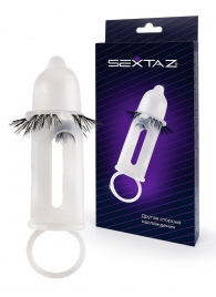 Эластичная насадка на пенис с подхватом мошонки и стимулирующими «ресничками» - Sextaz - в Керчи купить с доставкой