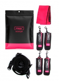 Черно-розовый эротический набор: фиксатор, оковы, наручники, повязка - Erokay - купить с доставкой в Керчи