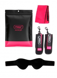 Черно-розовый эротический набор: маска, наручники и повязка - Erokay - купить с доставкой в Керчи