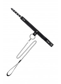 Черный узкий однослойный ошейник с серебристым поводком-цепочкой - Pecado - купить с доставкой в Керчи