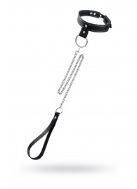 Черный узкий однослойный ошейник с серебристым поводком-цепочкой - Pecado - купить с доставкой в Керчи