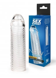 Прозрачная закрытая насадка на пенис с ребрышками - 16 см. - Sex Expert - в Керчи купить с доставкой