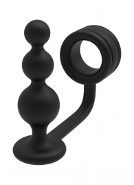 Черное эрекционное кольцо с анальной елочкой Cockring With Beaded Anal Plug - Dream Toys - в Керчи купить с доставкой
