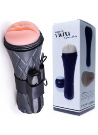 Телесный мастурбатор-вагина в черной колбе с вибрацией - Boys of Toys - в Керчи купить с доставкой