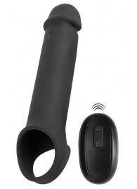 Черная вибронасадка для пениса с хомутом для мошонки и пультом ДУ Remote Controlled Penis Extension - Orion - в Керчи купить с доставкой