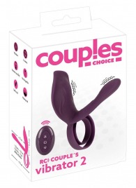 Фиолетовая насадка на член с клиторальным отростком и пультом ДУ RC Couple’s Vibrator 2 - Orion - в Керчи купить с доставкой