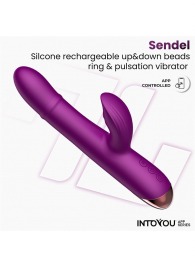 Фиолетовый интерактивный вибратор-кролик с кольцом из бусин и пульсацией Sendel - Intoyou