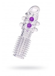 Гелевая прозрачная насадка с шариками и шипами - 14 см. - Toyfa Basic - в Керчи купить с доставкой