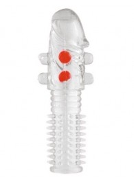 Гелевая прозрачная насадка с шариками и шипами - 14 см. - Toyfa Basic - в Керчи купить с доставкой