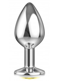 Малая серебристая анальная пробка Diamond Yellow Sparkle Small с жёлтым кристаллом - 7 см. - Lola Games - купить с доставкой в Керчи