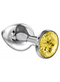 Малая серебристая анальная пробка Diamond Yellow Sparkle Small с жёлтым кристаллом - 7 см. - Lola Games - купить с доставкой в Керчи