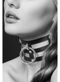 Чёрный тройной чокер с большим кольцом - Bijoux Pour Toi - купить с доставкой в Керчи