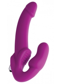 Ярко-розовый безремневой вибрострапон Evoke Vibrating Strapless Silicone Strap-on Dildo - XR Brands - купить с доставкой в Керчи