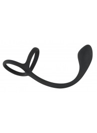 Эрекционное кольцо с утяжкой на мошонку и анальным плаг Black Velvets - Orion - в Керчи купить с доставкой