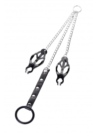 Черно-серебристые зажимы для сосков с кольцом для пениса TOYFA Metal - ToyFa - купить с доставкой в Керчи