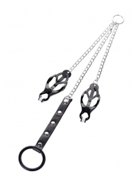 Черно-серебристые зажимы для сосков с кольцом для пениса TOYFA Metal - ToyFa - купить с доставкой в Керчи