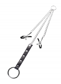 Серебристо-чёрные зажимы для сосков с кольцом для пениса TOYFA Metal - ToyFa - купить с доставкой в Керчи