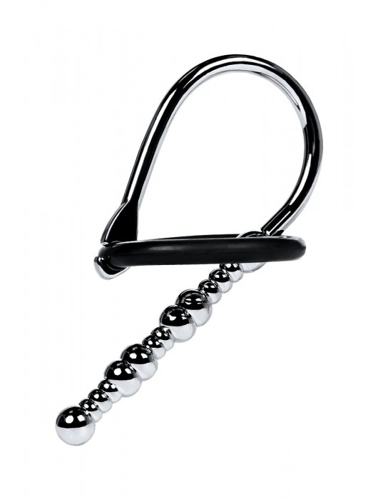 Серебристый уретральный плаг-бусины TOYFA Metal с мягким фиксириющим кольцом - ToyFa - купить с доставкой в Керчи