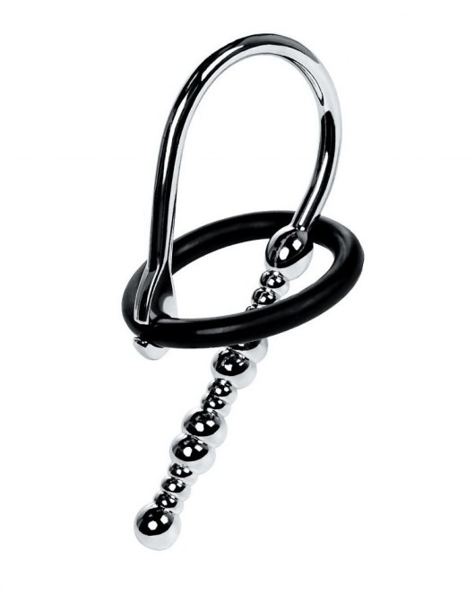 Серебристый уретральный плаг-бусины TOYFA Metal с мягким фиксириющим кольцом - ToyFa - купить с доставкой в Керчи