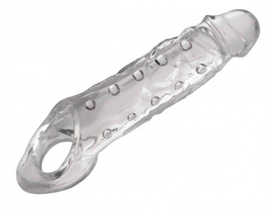 Прозразная закрытая насадка на пенис с поддержкой мошонки Clearly Ample Penis Enhancer - 22 см. - XR Brands - в Керчи купить с доставкой
