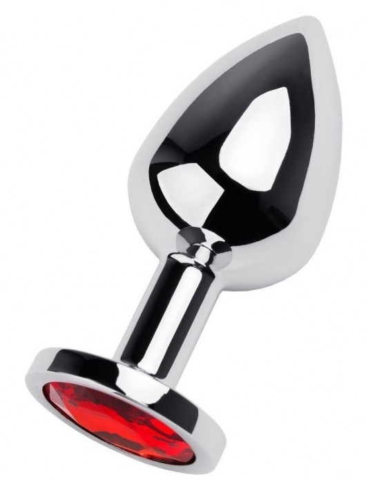 Серебристая коническая анальная пробка с красным кристаллом - 8 см. - ToyFa - купить с доставкой в Керчи