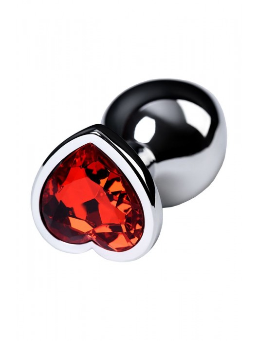 Серебристая коническая анальная пробка с красным кристаллом-сердечком - 7 см. - ToyFa - купить с доставкой в Керчи