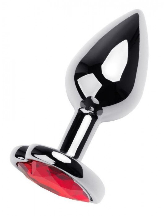 Серебристая коническая анальная пробка с красным кристаллом-сердечком - 7 см. - ToyFa - купить с доставкой в Керчи