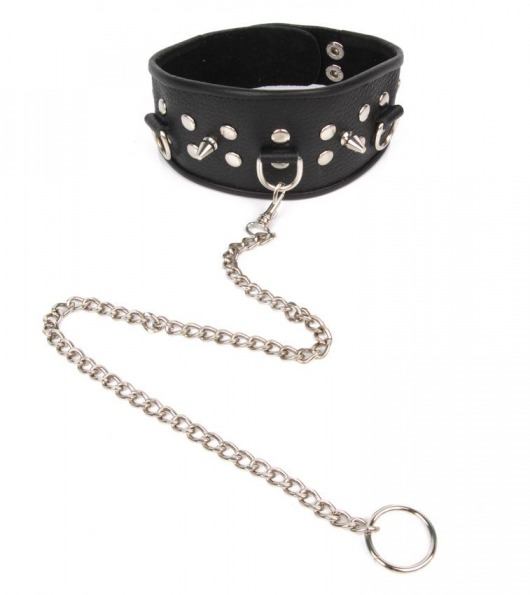 Черный ошейник с шипами и металлическим поводком-цепочкой - Notabu - купить с доставкой в Керчи
