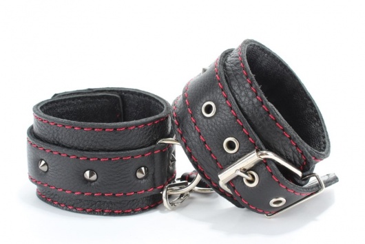 Черные наручники из натуральной кожи на карабинах - БДСМ Арсенал - купить с доставкой в Керчи