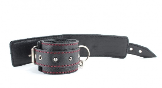 Черные наручники из натуральной кожи на карабинах - БДСМ Арсенал - купить с доставкой в Керчи