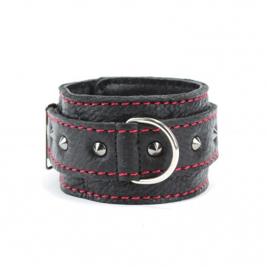 Черные наручники из натуральной кожи на карабинах - БДСМ Арсенал - купить с доставкой в Керчи